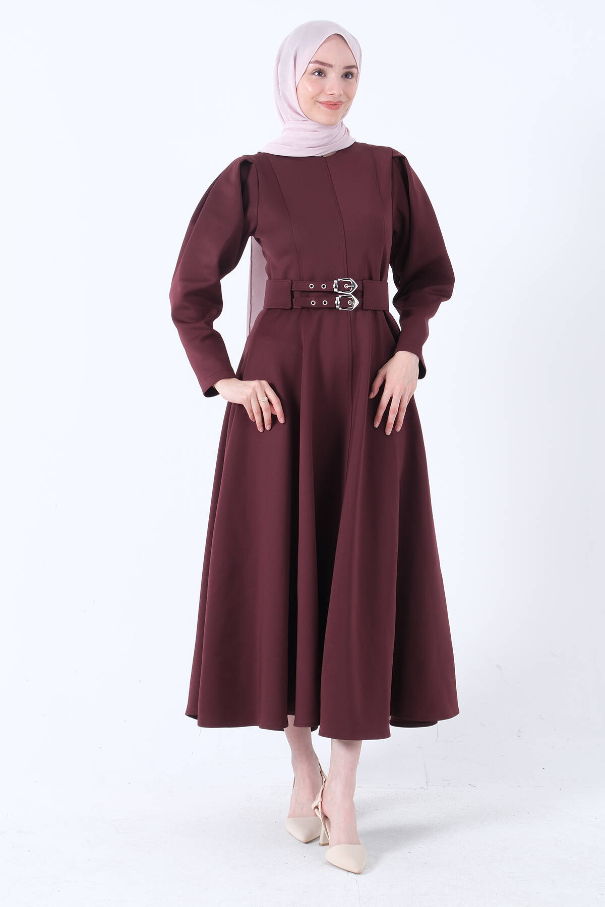 Mürdüm Bisiklet Yaka Kemerli Scuba Elbise 4593509.21 - Ardanewline