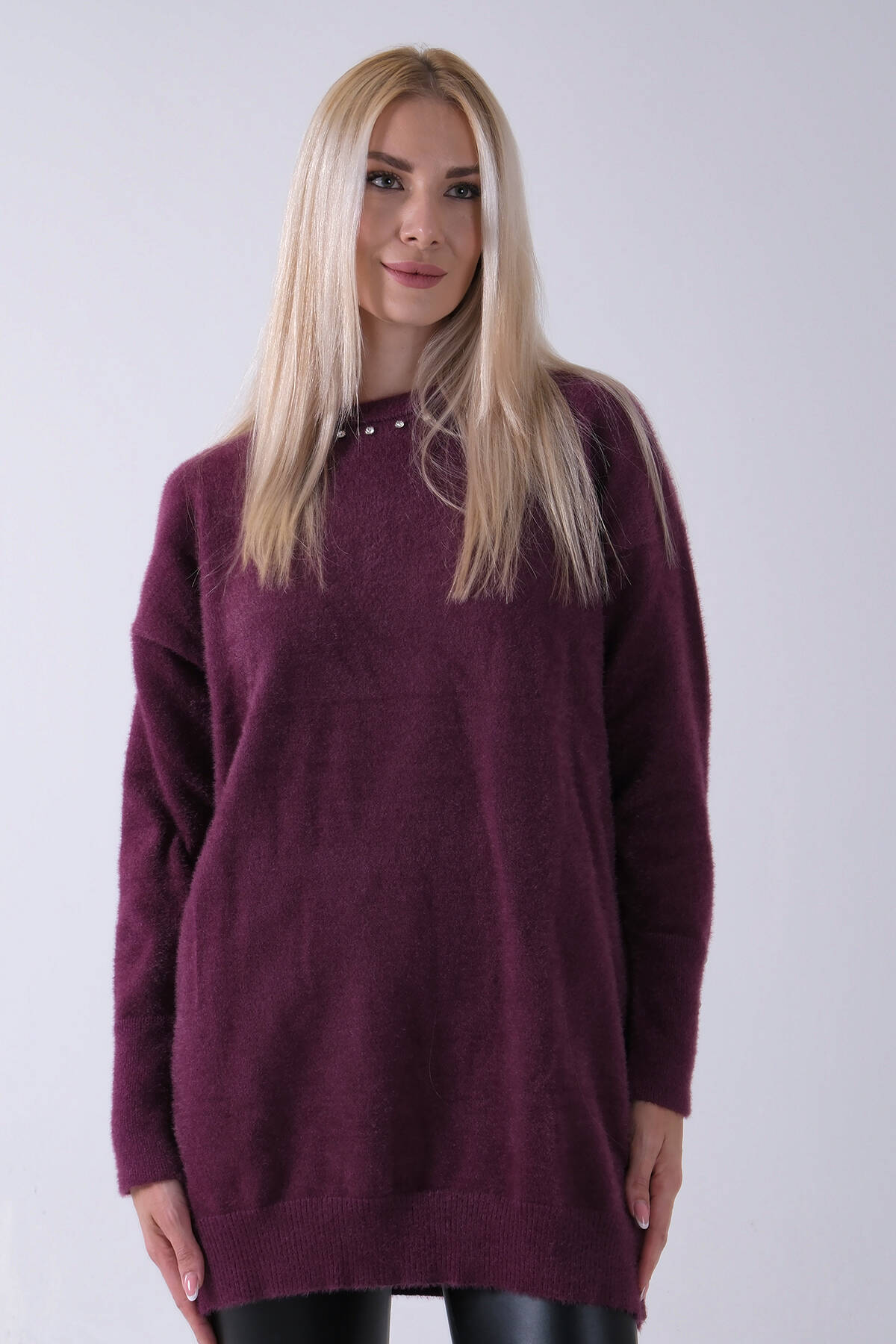 Mürdüm Yaka ve Kolları Taş Detaylı Bisiklet Yaka Kazak 44530206.21 - Ardanewline (1)