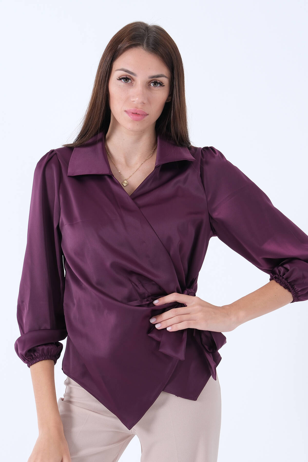 Mürdüm Yandan Bağlamalı Şifon Bluz 41620062.21 