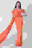 Oranj Drape Detaylı Saten Kumaş Abiye Elbise 9704858.24 