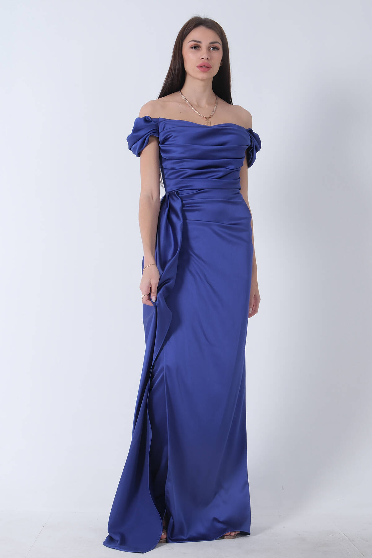 Parliament Drape Detaylı Saten Kumaş Abiye Elbise 9704858.311 