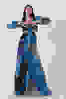 Petrol Baskılı İpek Şifon Önü Tokalı Abiye Elbise 1302087.13 Petrol