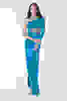 Petrol Tek Kol Yırtmaçlı Bel Dekolteli Balık Abiye Elbise 1302045.13 