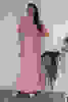 Pudra Beli Taş Detaylı Yarım Kol Tesettür Abiye 08061271.79 Pudra