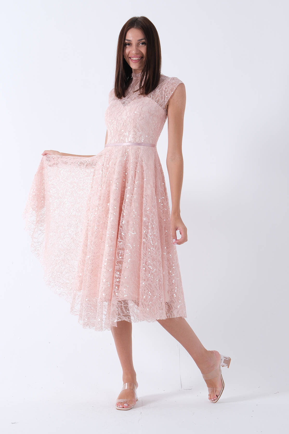 Pudra Dantelli Pullu Midi Boy Abiye 9705960.79 