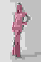 Pudra Drapeli Takma Kol Detaylı Kadife Abiye 0801068.79 Pudra