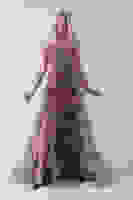 Pudra Straplez Yaka Önü Düğme Detaylı Desenli Fırfırlı Abiye 9705680.79 Pudra