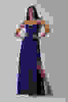 Saks Askılı Drapeli Uzun Şifon Abiye 08020032.26 Saks