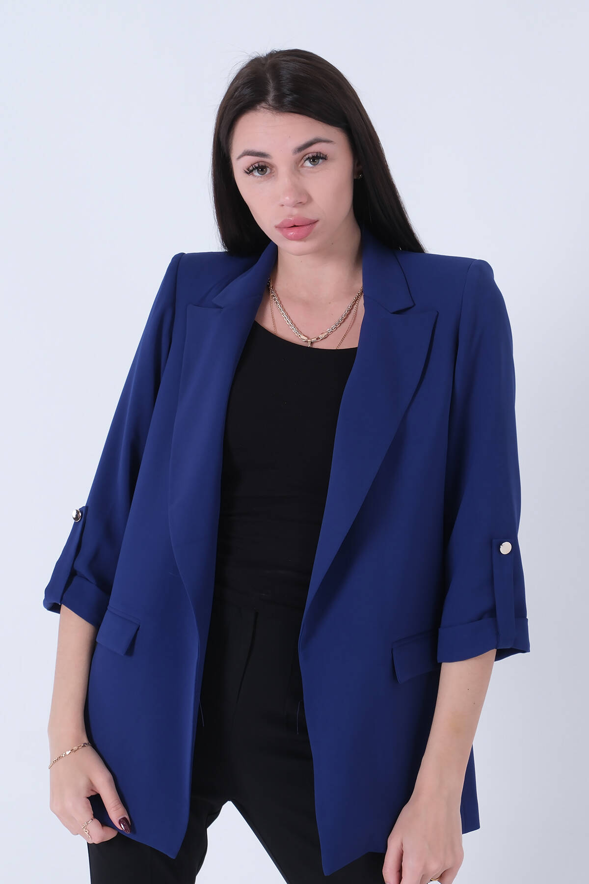 Saks Astarlı Kolları Düğme Toparlamalı Ceket 0105136.26 