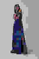 Saks Beli Çiçek Detaylı Desenli Şifon Abiye 0801102.26 Saks