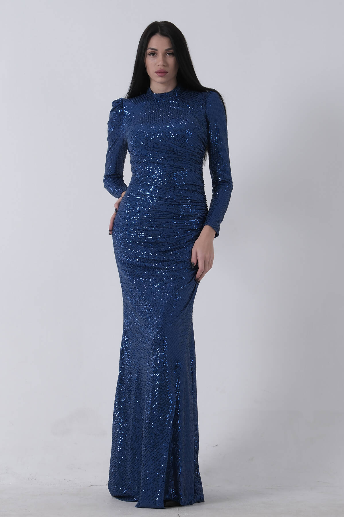 Saks Bisiklet Yaka Pul Payetli Yırtmaçlı Abiye 0801057.26