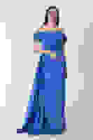 Saks Drape Detaylı Saten Kumaş Abiye Elbise 9704858.26 