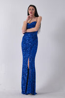 Saks Drapeli Parlak Pul Payetli Askılı Abiye 9705539.26 Saks
