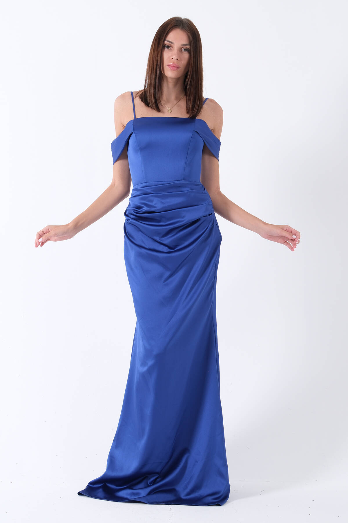 Saks İp Askılı Straplez Saten Abiye Elbise 9705903.26 