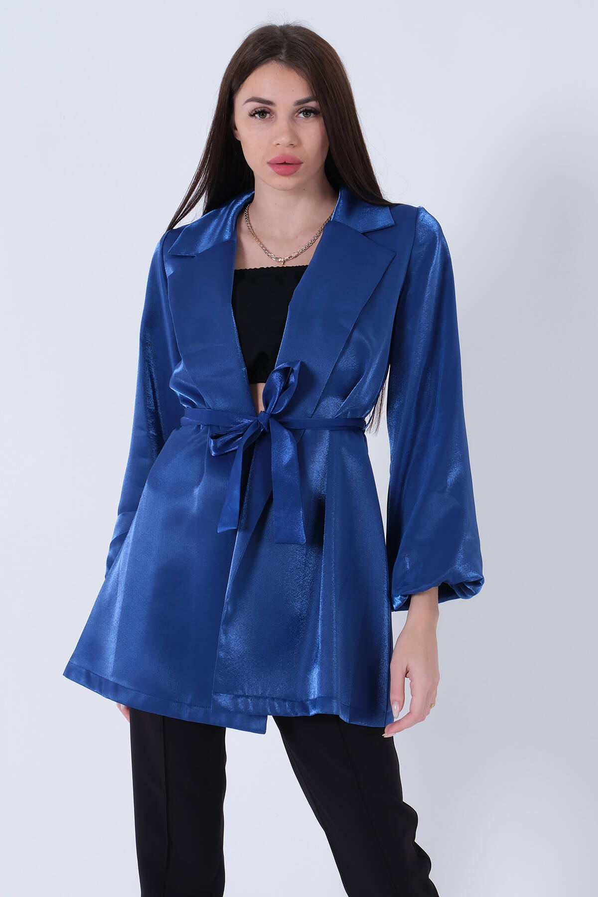 Saks Kolları Volanlı Monoray Saten Ceket 31050689.26 Saks