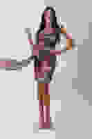 Saks Midi Boy Desenli Tül Şifon Abiye 0802002.26 Saks