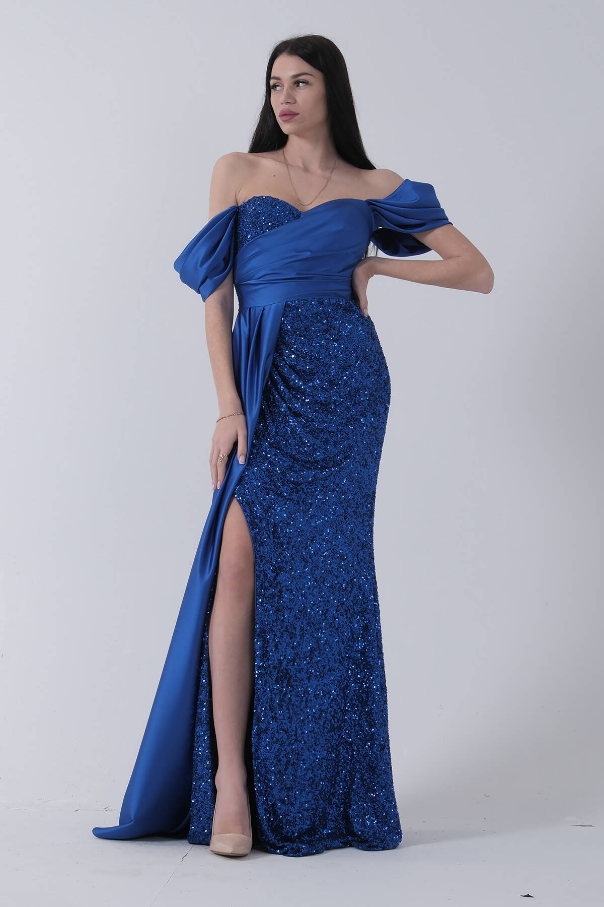 Saks Pul Payet Detaylı Yırtmaçlı Abiye 9705321.26 - Ardanewline