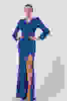 Saks Pul Payetli Drapeli Önü Yırtmaçlı Abiye 9705393.26 Saks