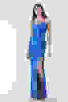 Saks Sırt Dekolteli Yırtmaçlı Uzun Saten Abiye Elbise 4522004.26 