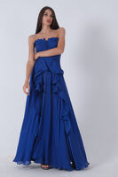 Saks Straplez Yaka Yırtmaçlı Eteği Fırfırlı Abiye 9705234.26 