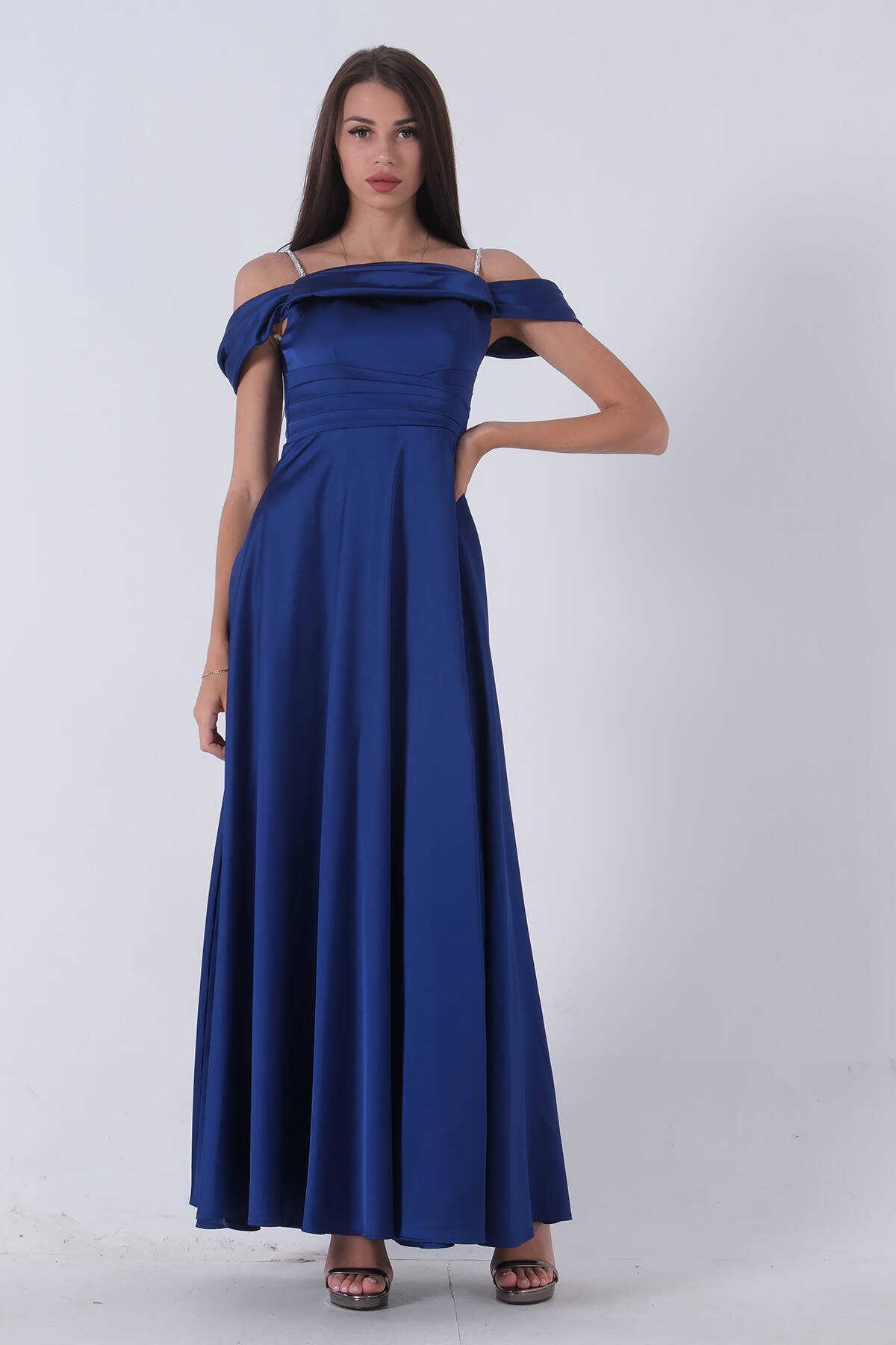 Saks Taş Askılı Düşük Kol Saten Abiye 0806118.26 