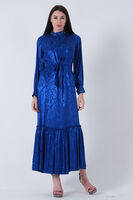 Saks Yakası ve Kolları Taşlı Kuşaklı Tesettür Elbise 4593281.26 
