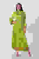 Sarı Degaje Saten Balon Kol Tesettür Elbise 5305035.11 