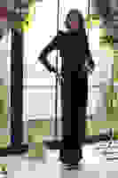 Siyah Bisiklet Yaka Taş İşlemeli Uzun Tesettür Abiye 6502508.01 Siyah