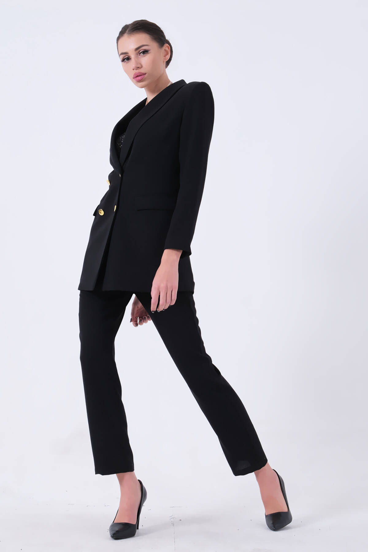Siyah Kadın Dört Düğmeli Kruvaze Blazer Ceket & Pantolon Takım 0106305.01 - ArdaNewline (1)
