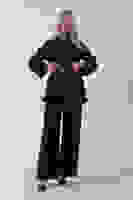 Siyah Bol Paça Pantolon Kemerli Parçalı Tunik Takım 5303167.01 Siyah