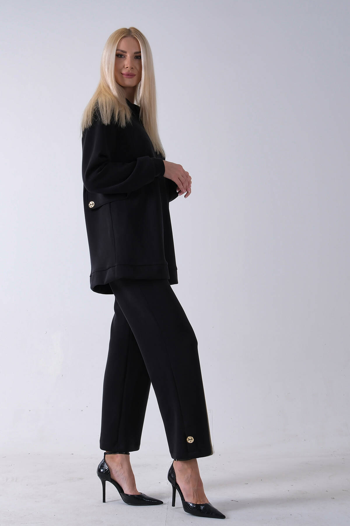 Siyah Fermuar Kapamalı 2 Cep Görünüm Detaylı Sweat Pantolonlu Takım 4577266.01 - Ardanewline (1)