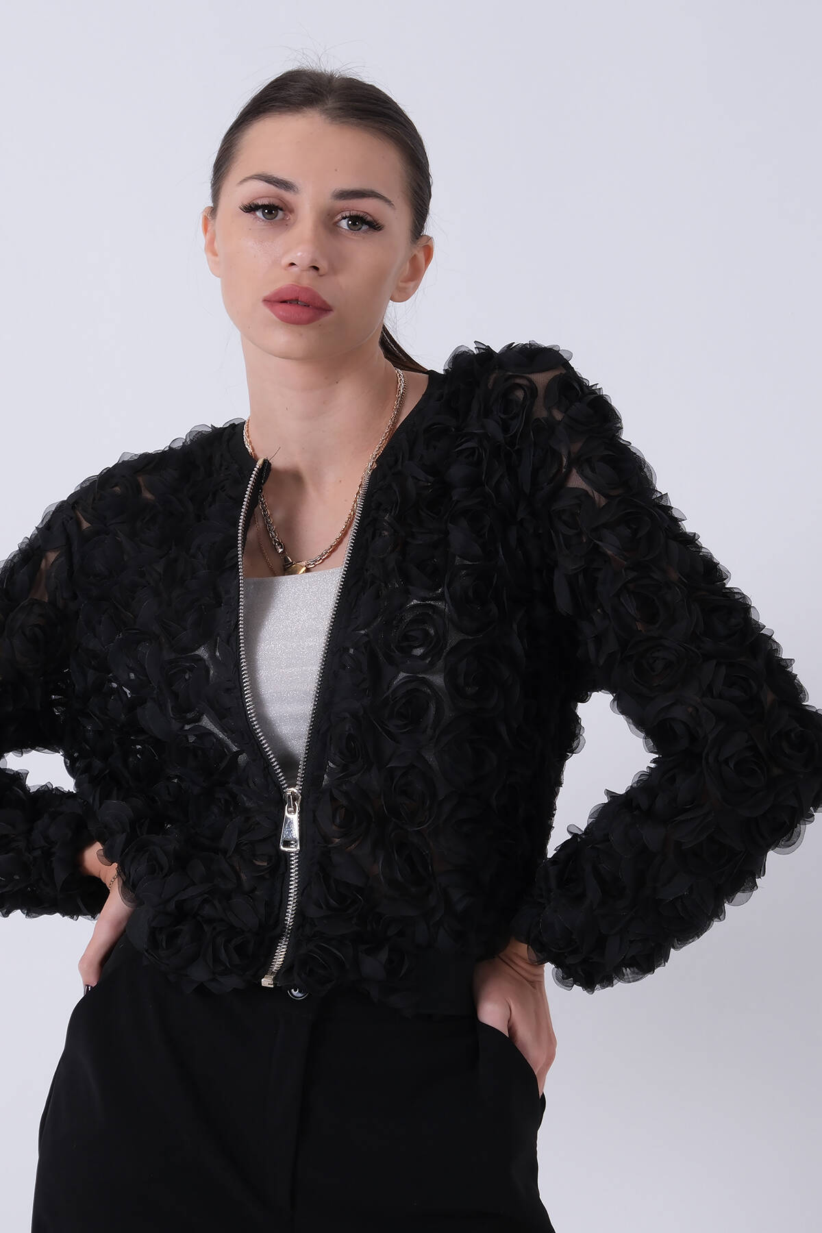 Siyah Gül Desen Bamber Mont 3971015.01 - Ardanewline (1)