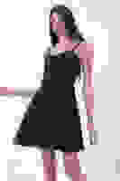 Siyah İnce Askılı Sırt Dekolteli V Yaka Kloş Abiye Elbise & Mezuniyet Elbisesi 0104026.01 