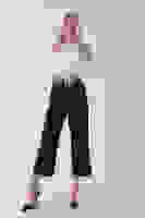 Siyah İnce Kemerli Cepsiz Bol Paça Pantolon 03030307.01 Siyah