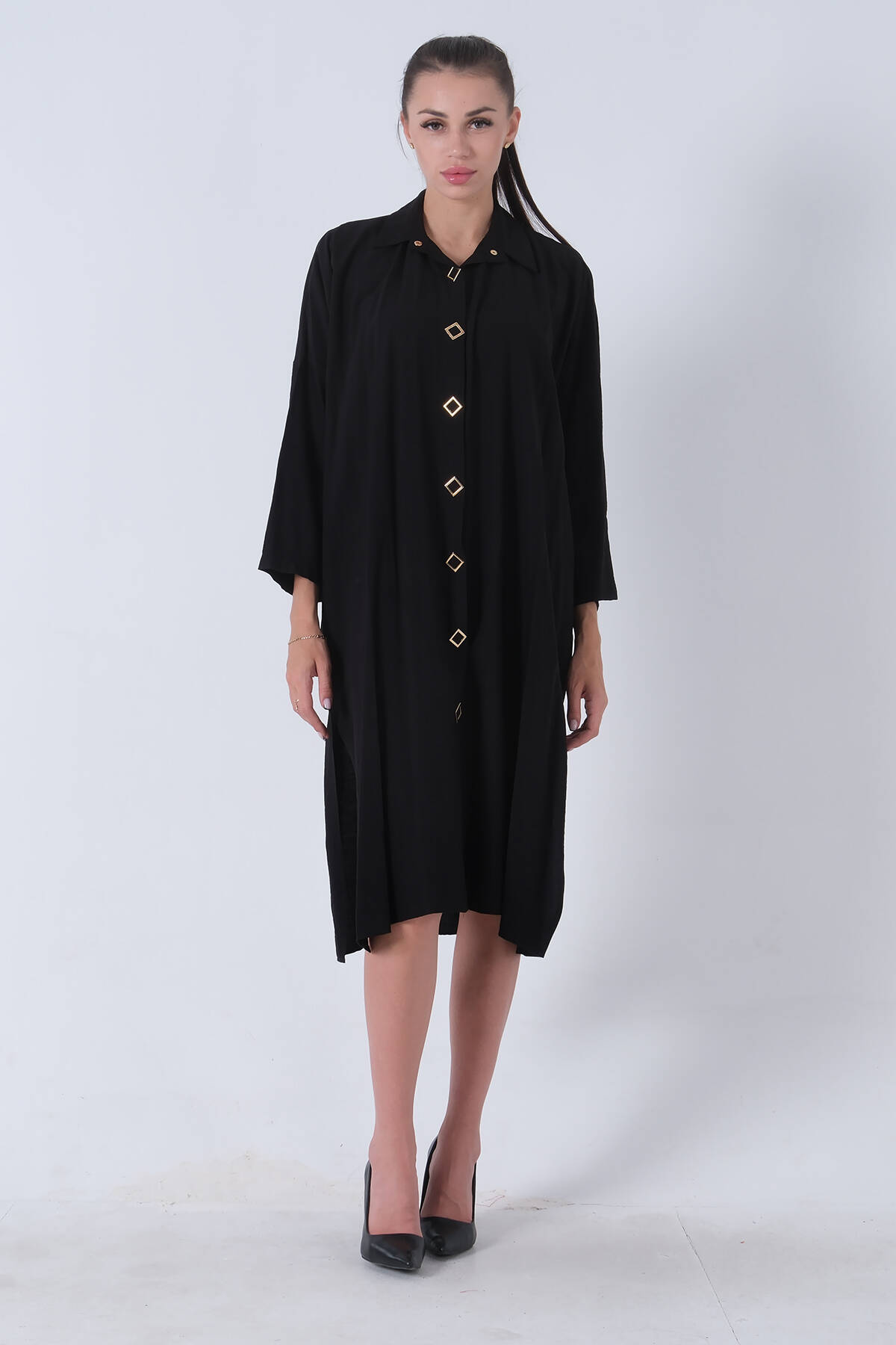 Siyah Kare Düğme Detaylı Tunik 3972871.01 