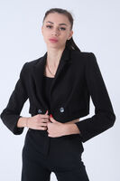 Siyah Kruvaze Yaka Kaşe Crop Astarlı Blazer Ceket 0105125.01 