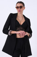Siyah Leopar Astar Detaylı Krep Blazer Ceket 0105120.01 