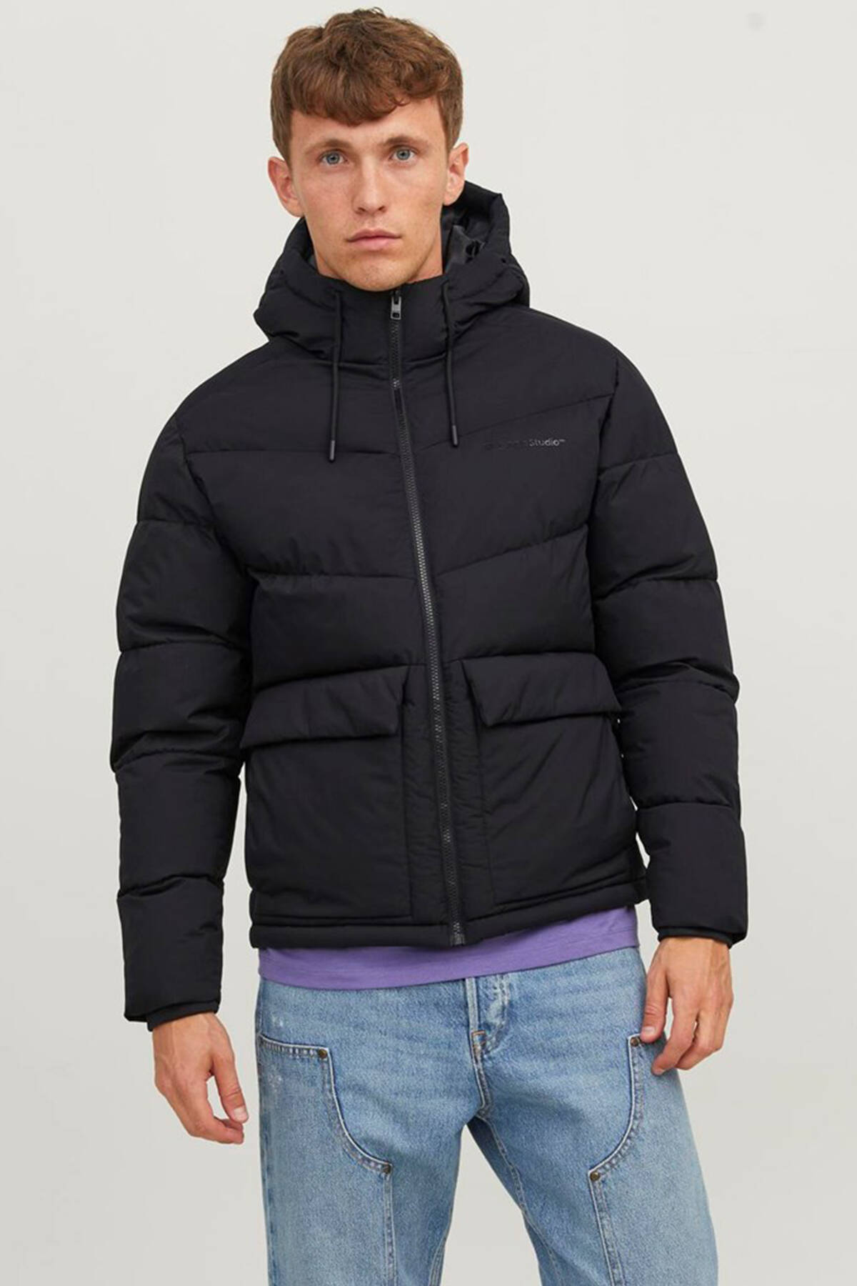 Siyah Logo Baskili Kapüsonlu Puffer Mont 77724K12238849.01 - Ardanewline