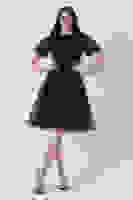 Siyah Midi Boy Kısa Yuvarlak Yaka Simli Tül Abiye Elbise 6502459.01 Siyah