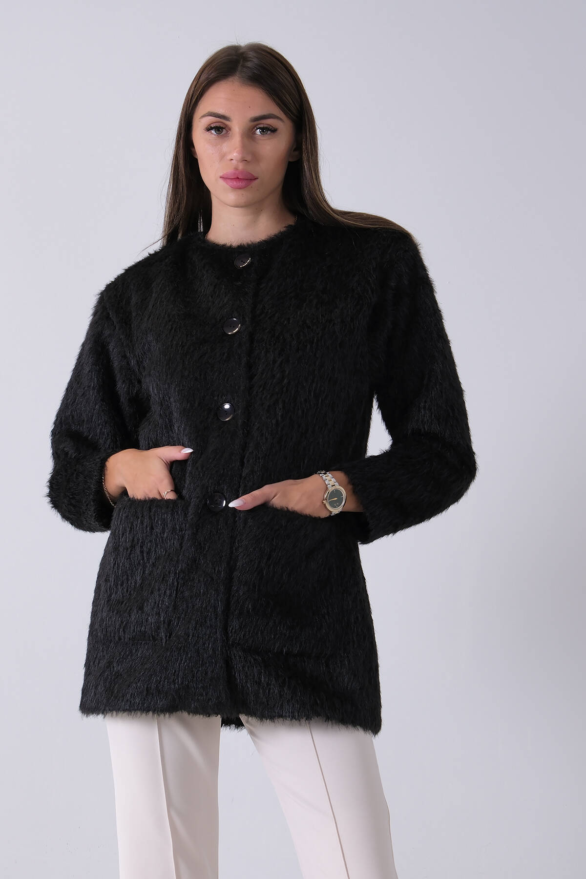 Siyah Önü 4 Düğme Kapamalı Çift Cepli Kuşaklı Kap 940140187.01 - Ardanewline (1)