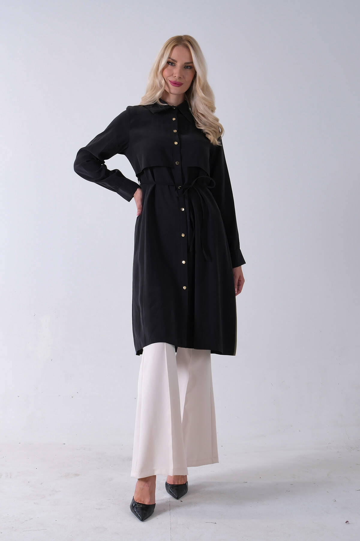 Siyah Önü Aller Detaylı Bağcıklı Modal Tunik 31050762.01 - Ardanewline (1)