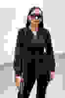 Siyah Önü Çiçekli V Yaka Bluz 4202791.01 Siyah