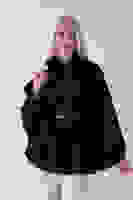 Siyah Önü Düğme Kapamalı Kemerli Yakası Kürklü Panço 47122714.01 Siyah