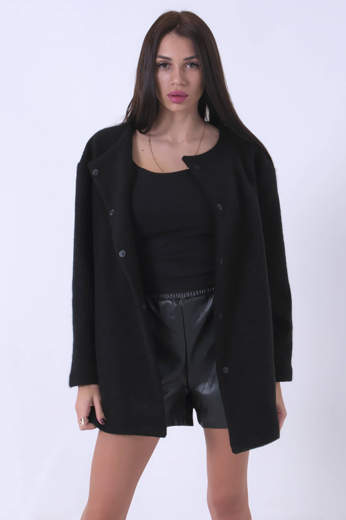 Siyah Önü Kapamalı Seyyar Kemerli Peluş Ceket 0105140.01 - Ardanewline