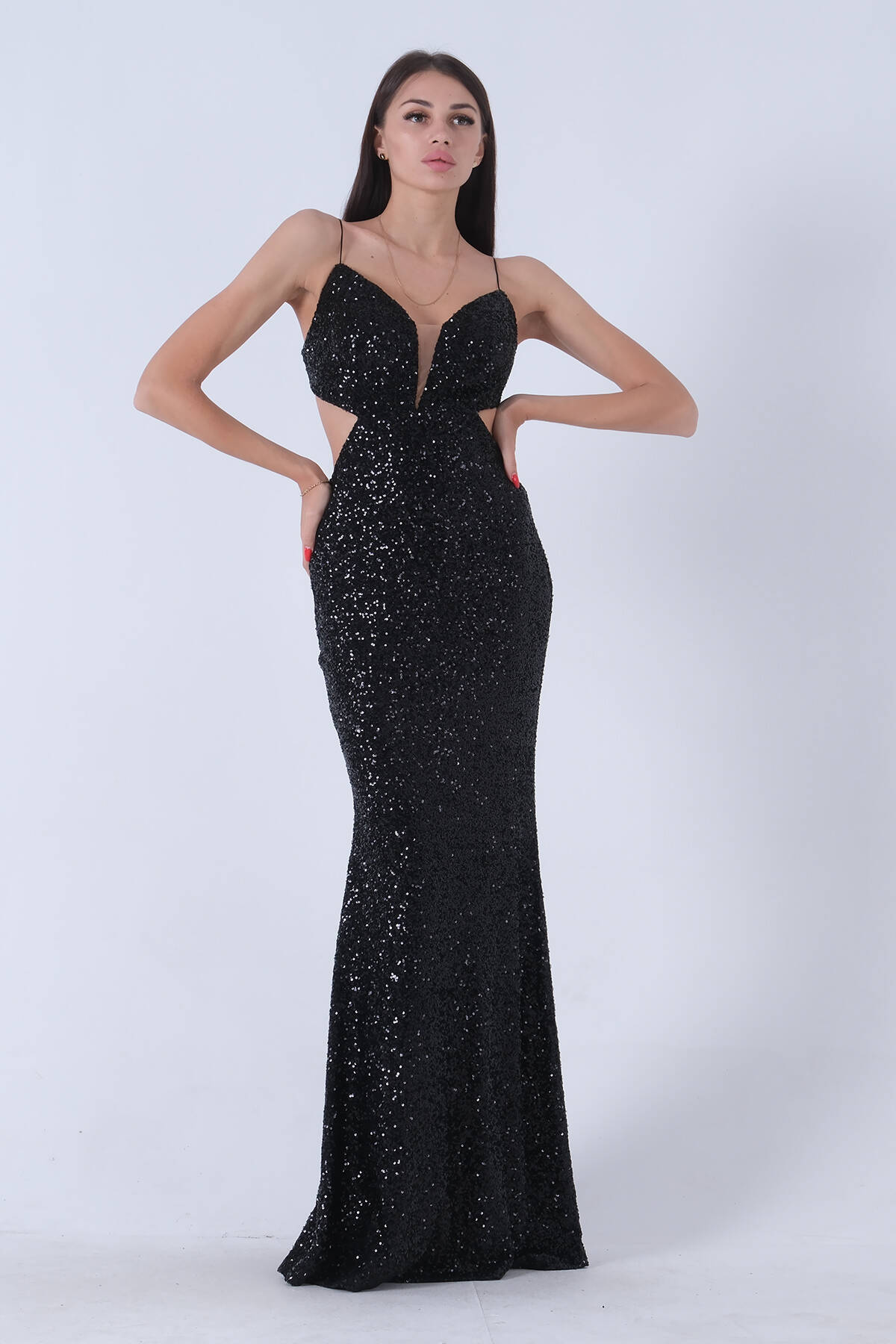 Siyah Payet Sırtı Açık Abiye 1302173.01 