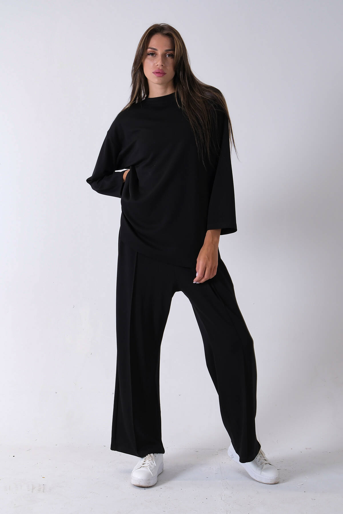 Siyah Rahat Kumaş Basic Pantolonlu Takım 31040630.01 Siyah