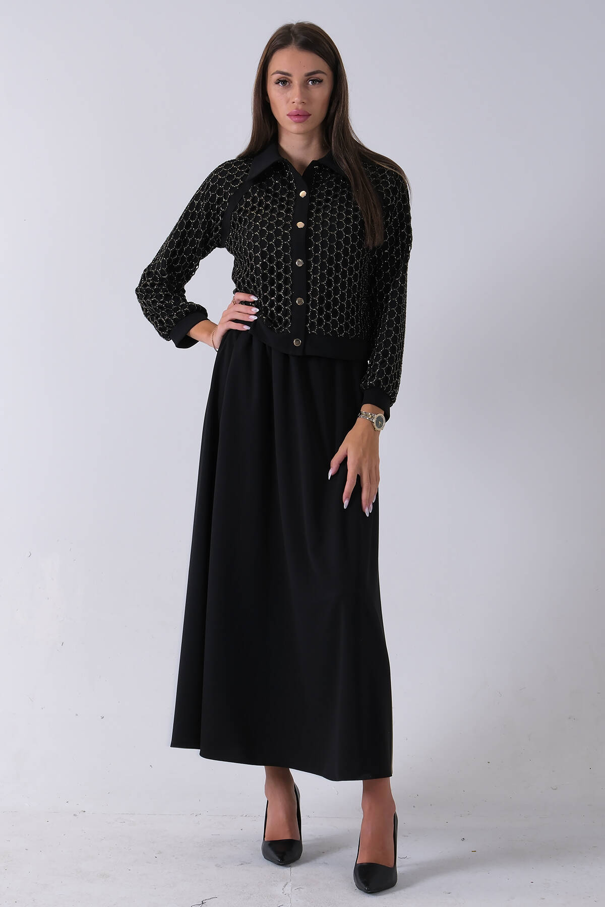 Siyah Sarı Petek Motifli Etekli Takım 4577253.01 - Ardanewline (1)