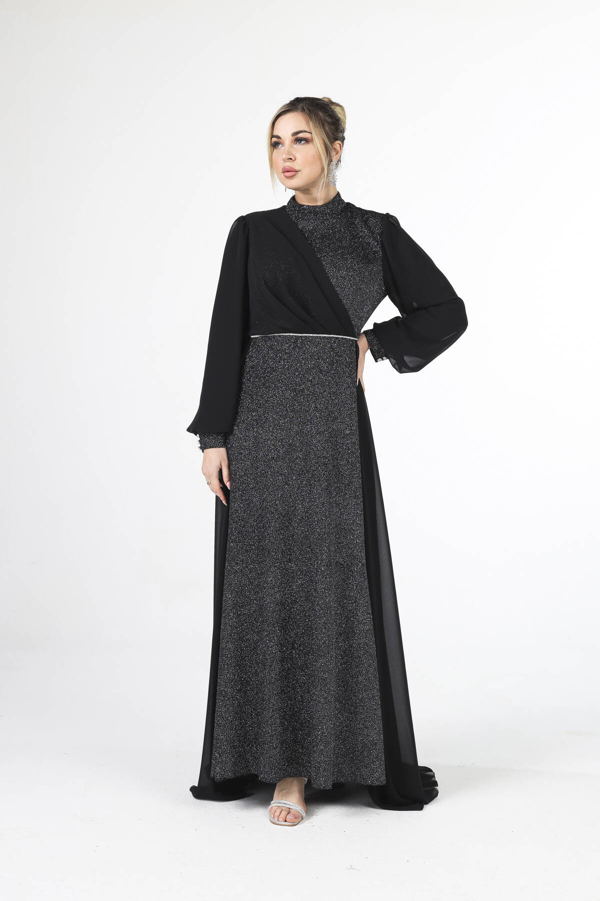 Siyah Simli Kumaşlı Abiye Elbise 6502428.01 