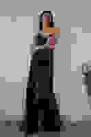 Siyah Straplez Drape Detaylı Yırtmaçlı Saten Kumaş Abiye Elbise 1607209.01 