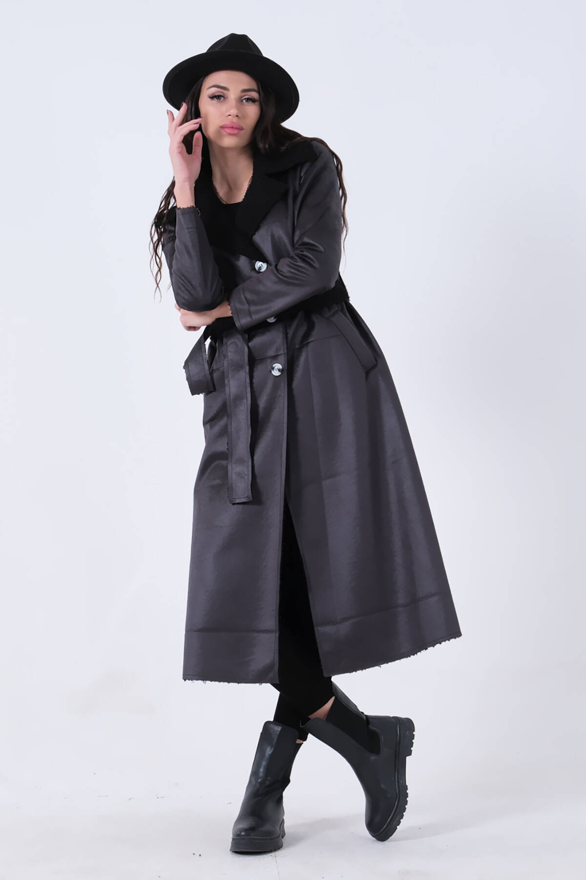 Siyah Süet Düğmeli Seyyar Kemerli Kaban 0108087.01 - Ardanewline (1)